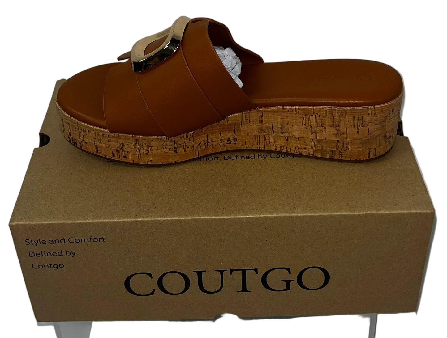 Coutgo Women's Cork Platform Slide Sandals Brown Slip On Buckle Size 8.5 New by Coutgo