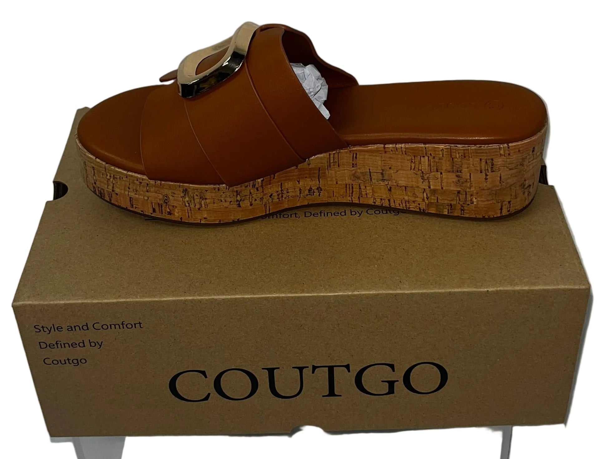 Coutgo Women's Cork Platform Slide Sandals Brown Slip On Buckle Size 8.5 New by Coutgo