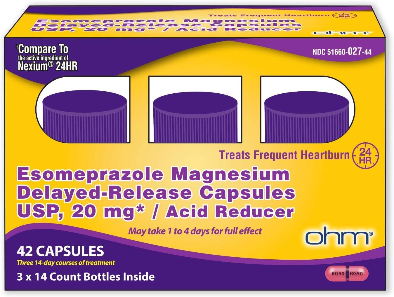 Lot of 5 - Ohm Esomeprazole Magnesium 20mg Acid Reducer 28 Caps by Ohm