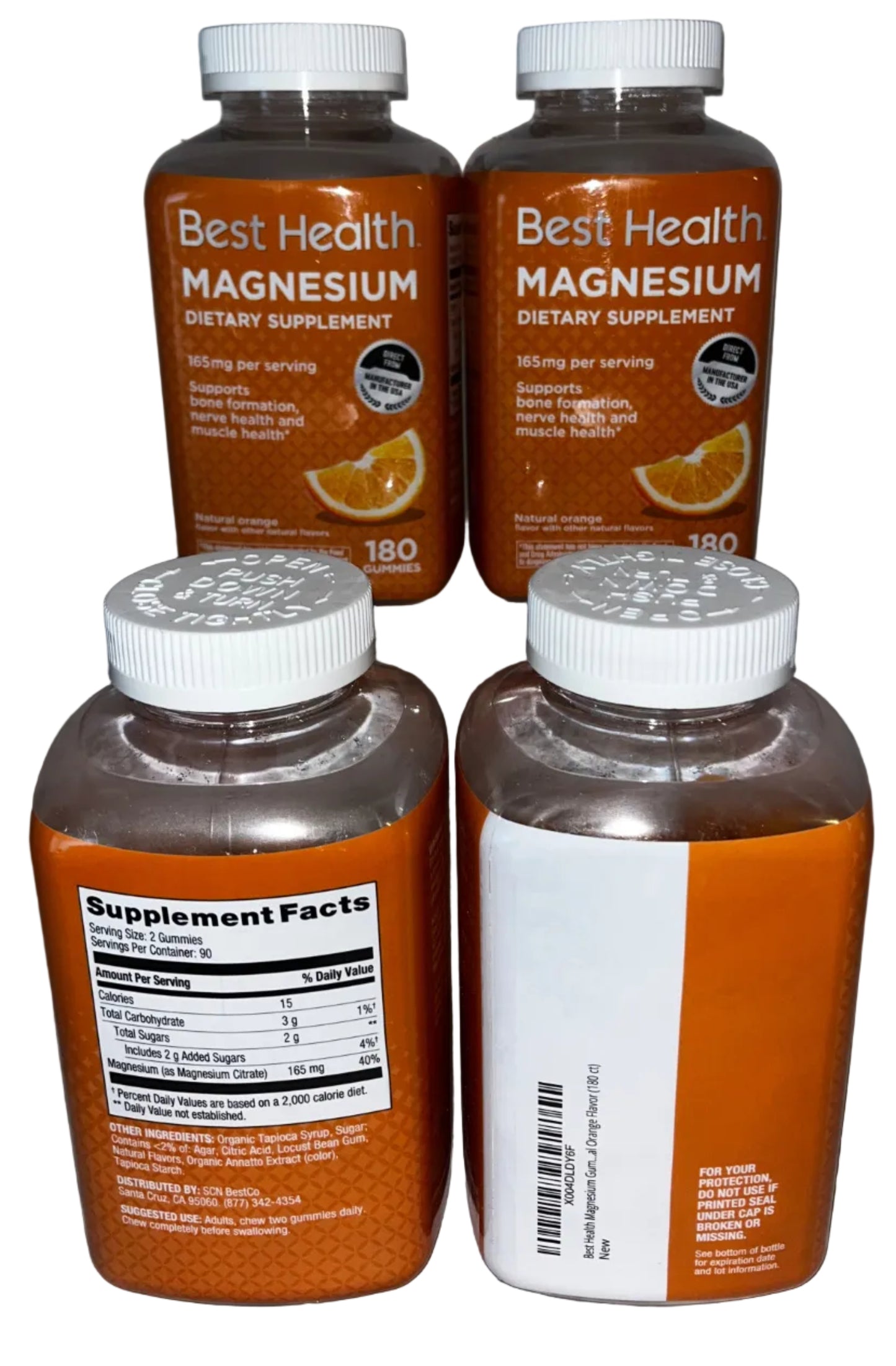 Lot of 4 - Best Health Magnesium Gummies 180 Count Orange Flavor by Best Health