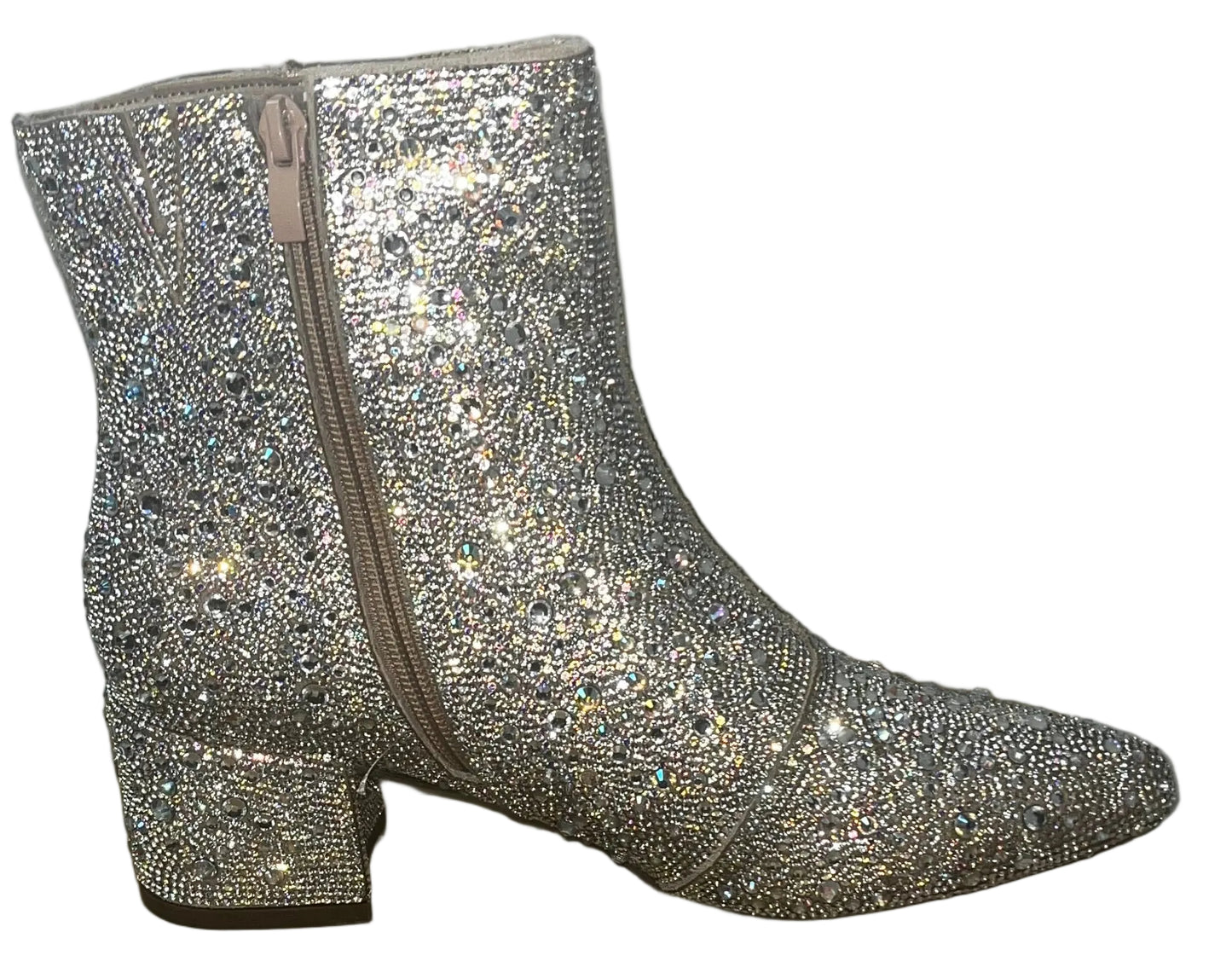 YAYONE Women's Rhinestone Ankle Boots Silver Block Heel Size 7.5 New by YAYONE