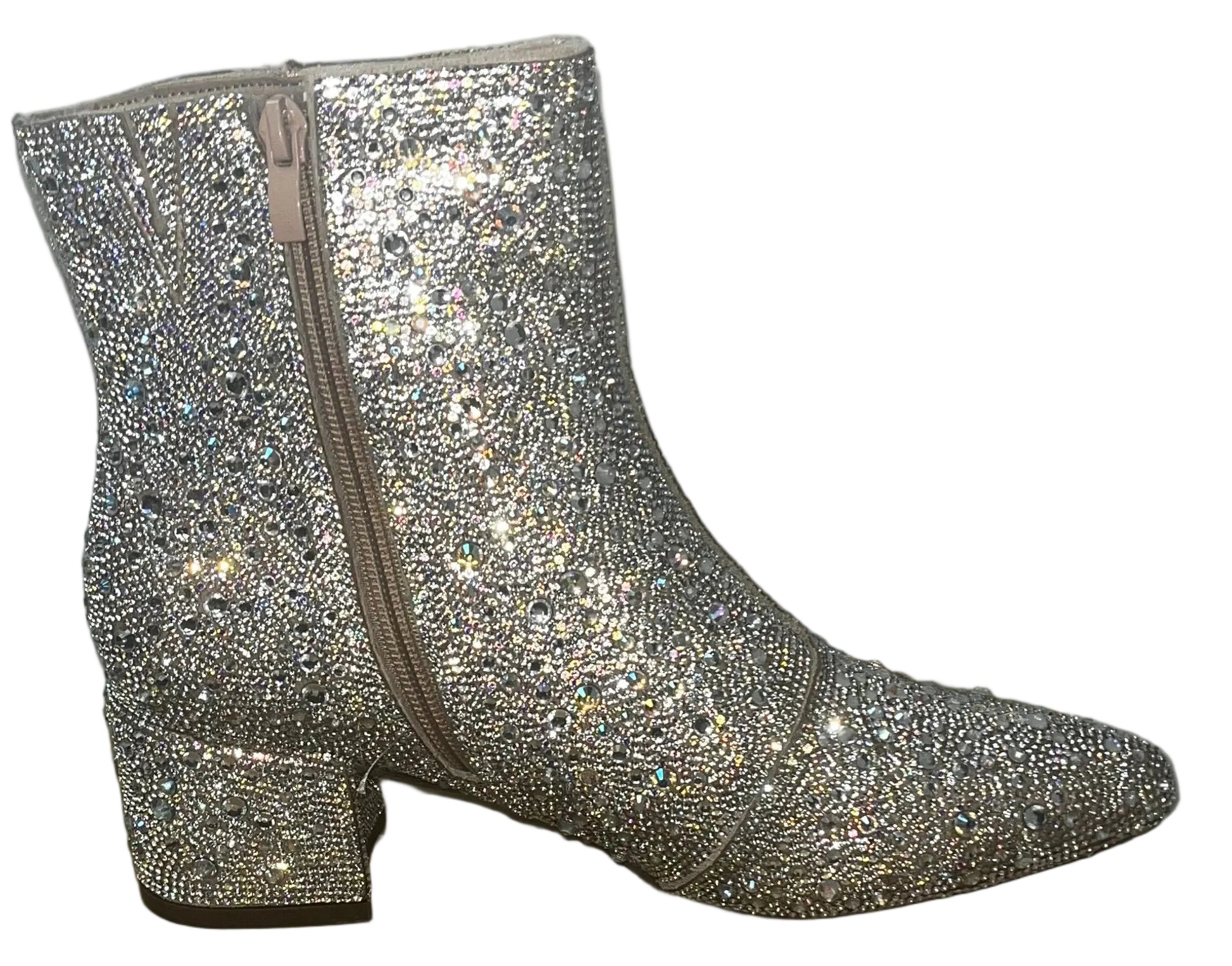 YAYONE Women's Rhinestone Ankle Boots Silver Block Heel Size 7.5 New by YAYONE