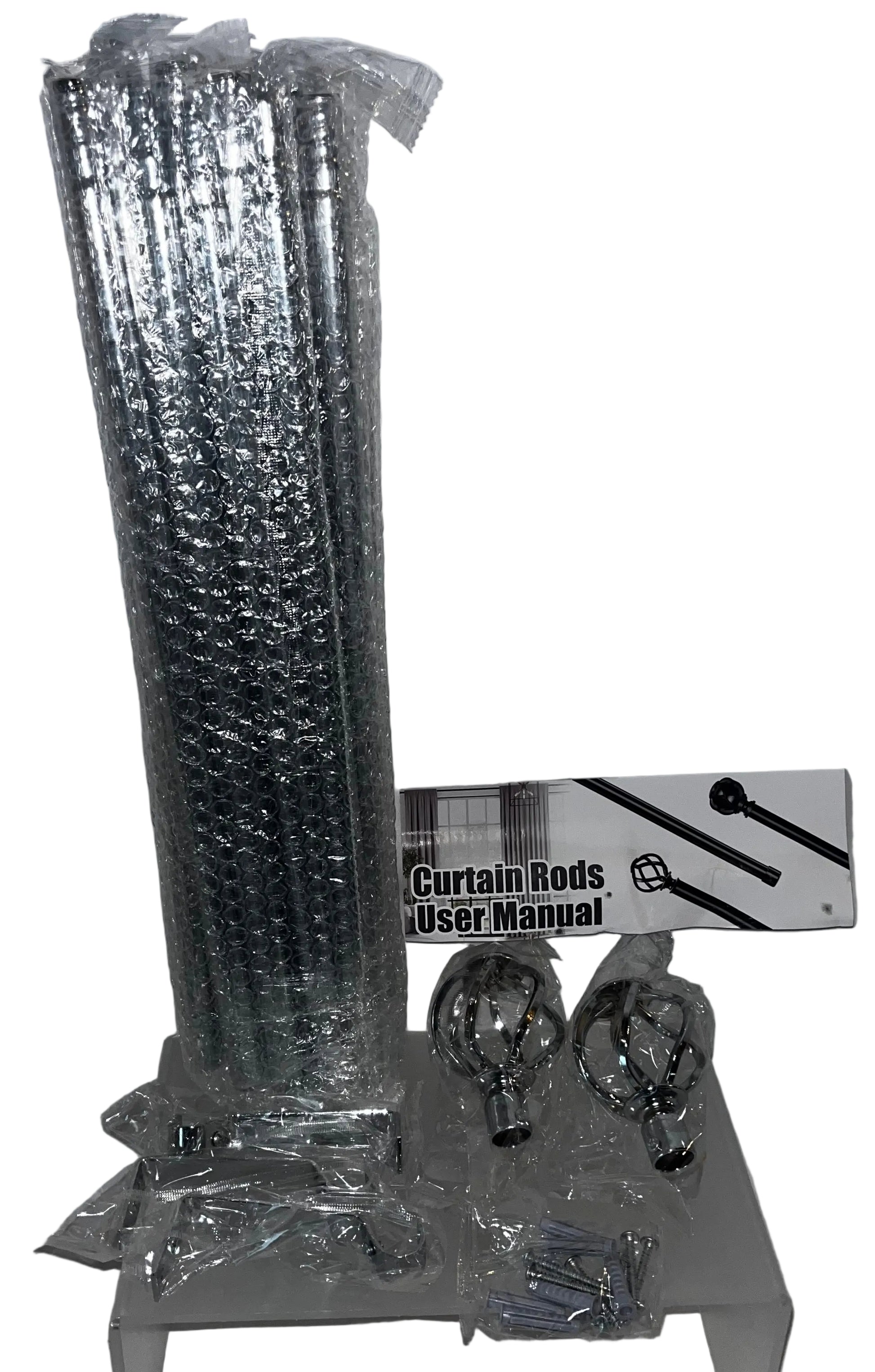 Lot of 6 - Adjustable Silver Curtain Rod Sets 66-120 in