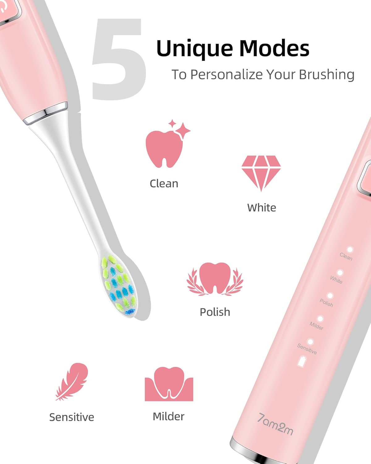 Lot of 10 - 7am2m Sonic Electric Toothbrush 2 Pack Rechargeable by 7am2m