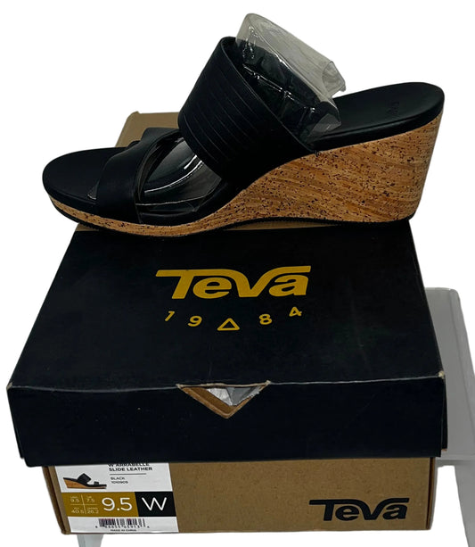 Teva Arrabelle Leather Wedge Slide Sandals Black Women's Size 9.5 Wide W New by Teva