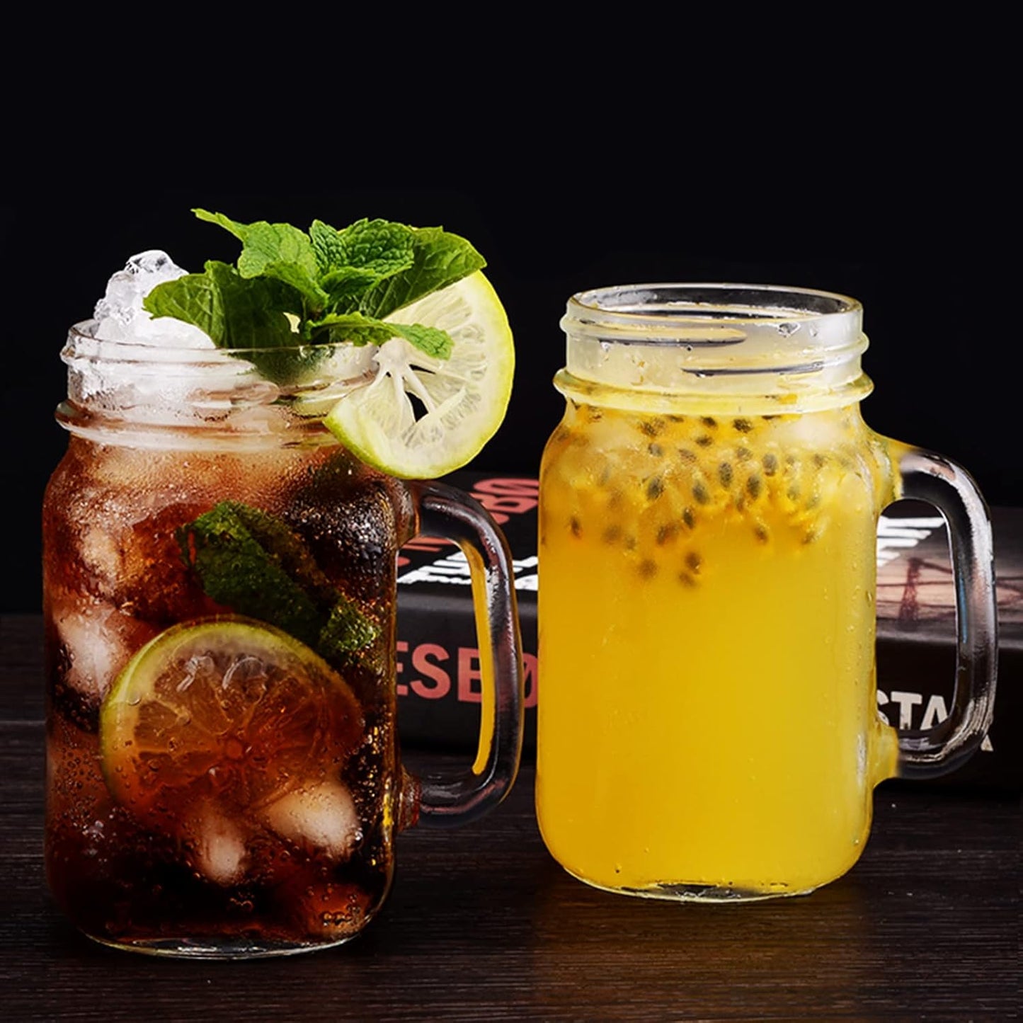 Mason Jars - Drinking Glass Set with Lids, Straws & Labels - 8 Pack 16oz
