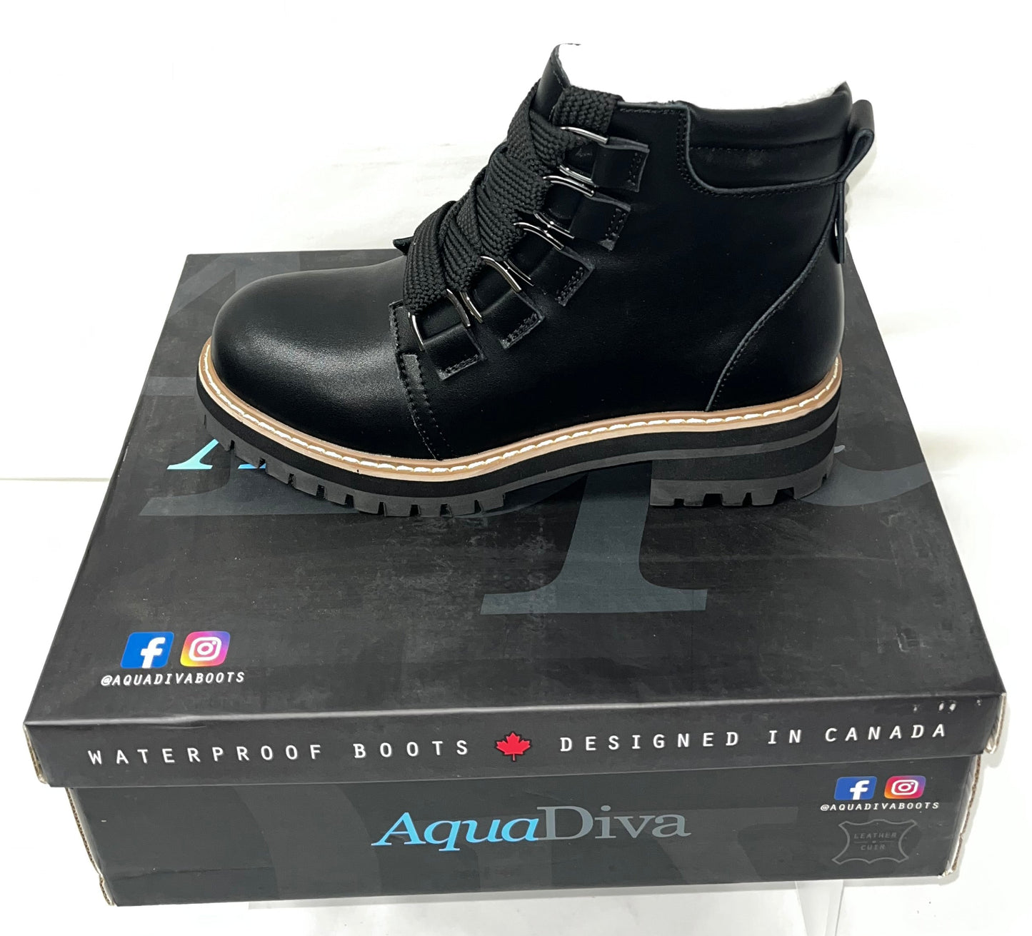 AquaDiva AD1589 Women's Black Leather Waterproof Combat Boots EU 36 by AquaDiva