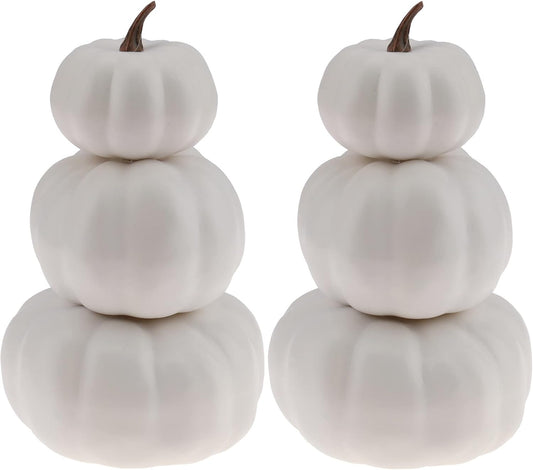 Lot of 2 - Artificial White Pumpkins Halloween Fall Decor Foam Pumpkins by Gresorth