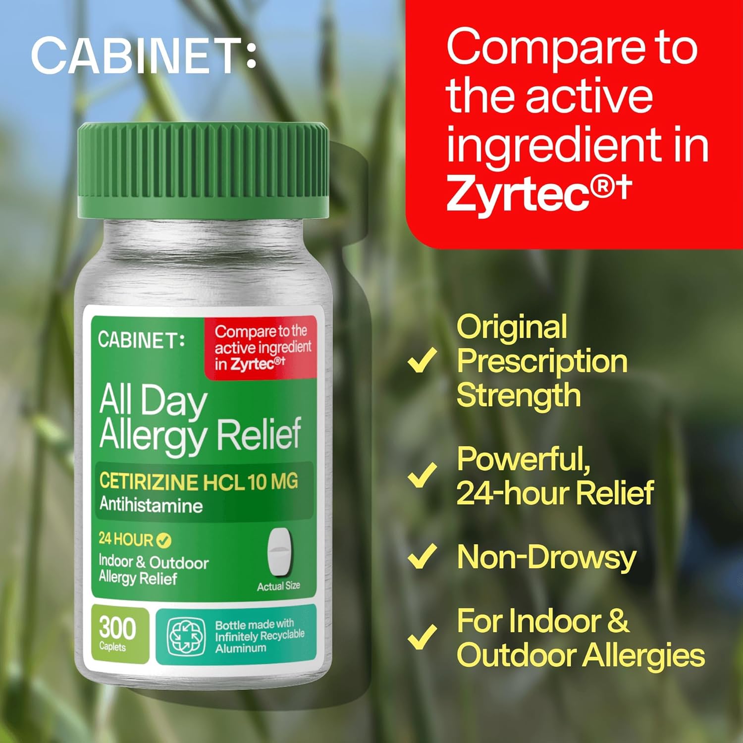 Lot of 10 - Cabinet All Day Allergy Relief Cetirizine 10mg 30 Tablets by Cabinet:
