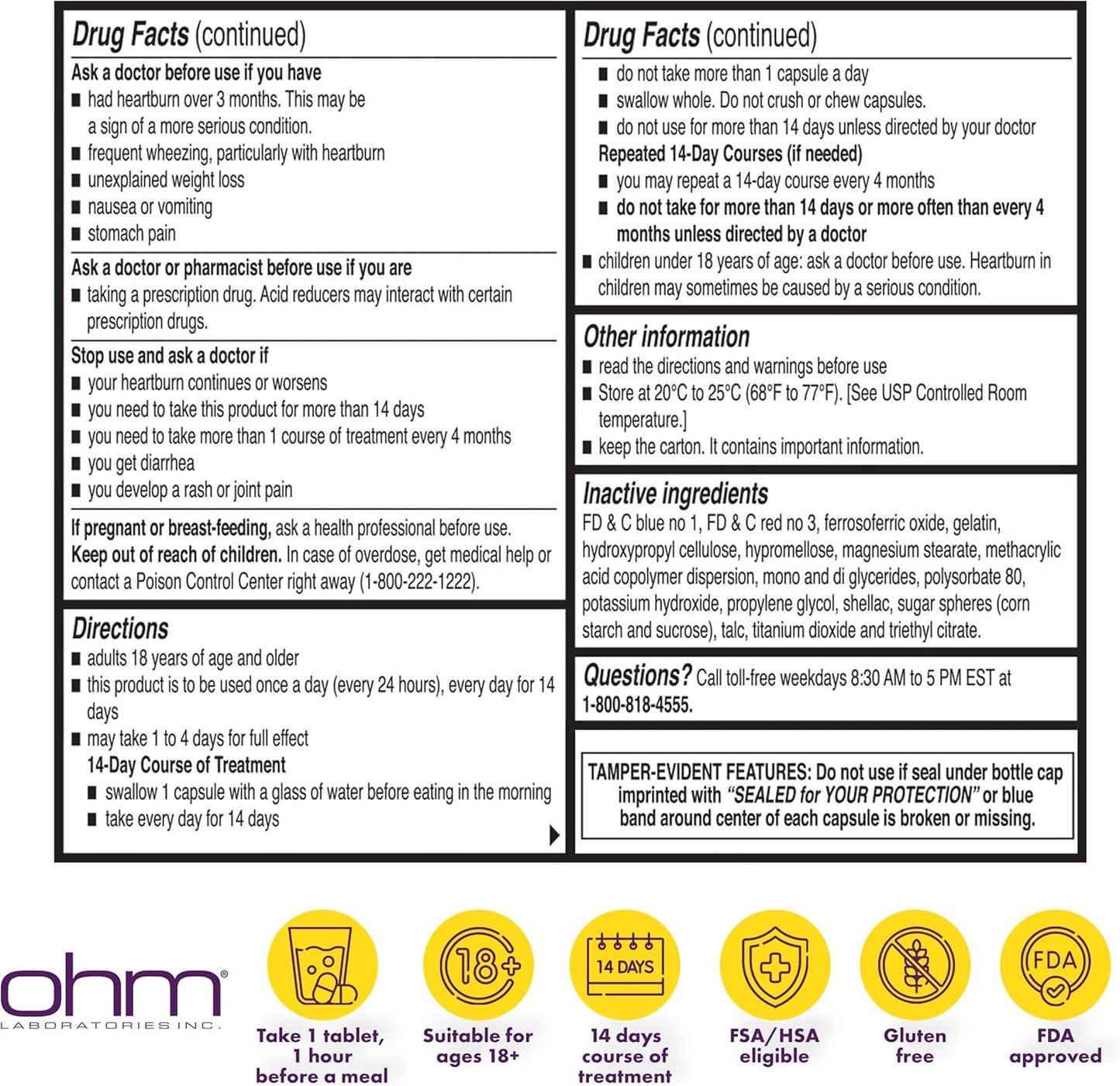 Lot of 5 - Ohm Esomeprazole Magnesium 20mg Acid Reducer 28 Caps by Ohm