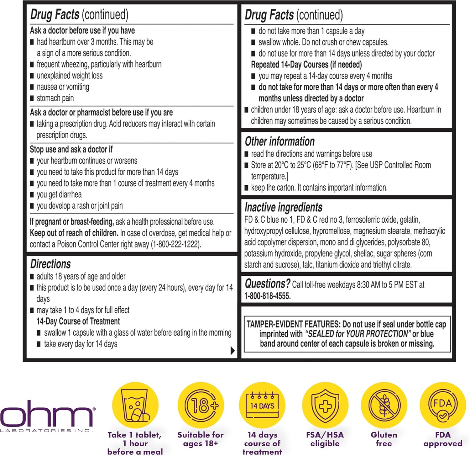 Lot of 5 - Ohm Esomeprazole Magnesium 20mg Acid Reducer 28 Caps by Ohm