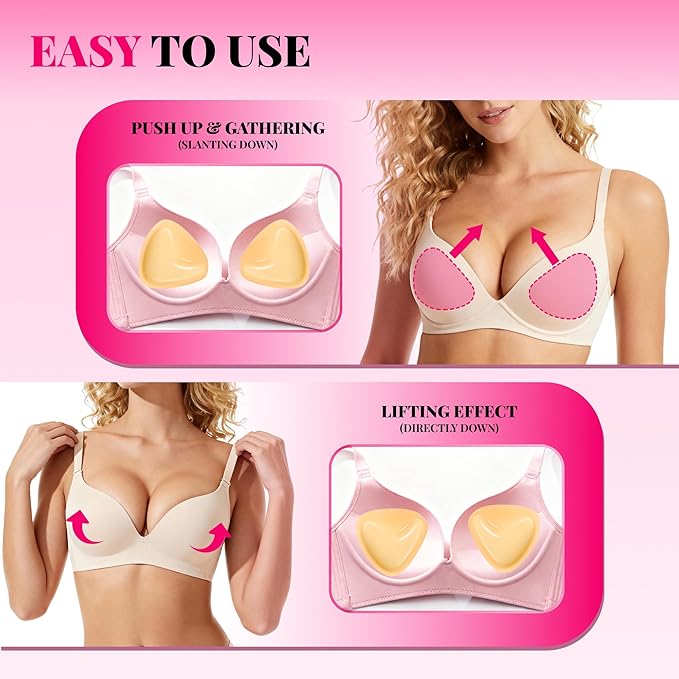 Lot of 4 - Double Sided Sticky Bra Ultra Boost Inserts Pads Reusable Push Up Lift Self Adhesive Bra Pads for Bikini Swimsuit by LazyRosy