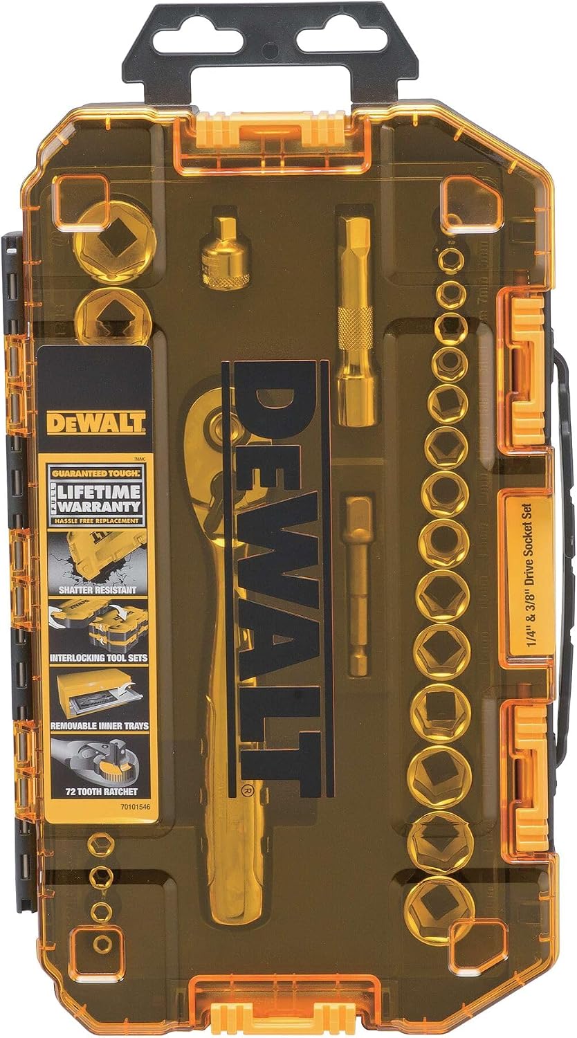 DEWALT DWMT73804 34-Piece Socket Set 1/4" & 3/8" Drive Ratchet SAE Metric by DEWALT