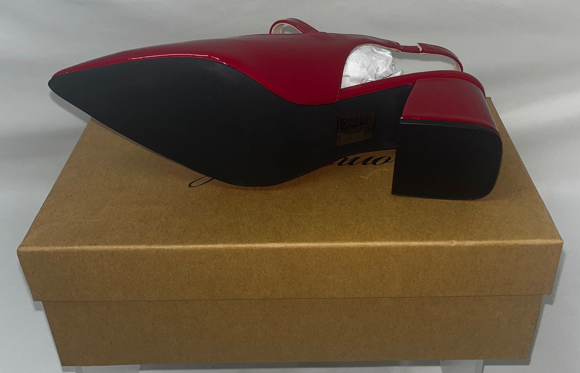 GENSHUO Women's Red Patent Slingback Block Heel Pumps Size 8 New by GENSHUO