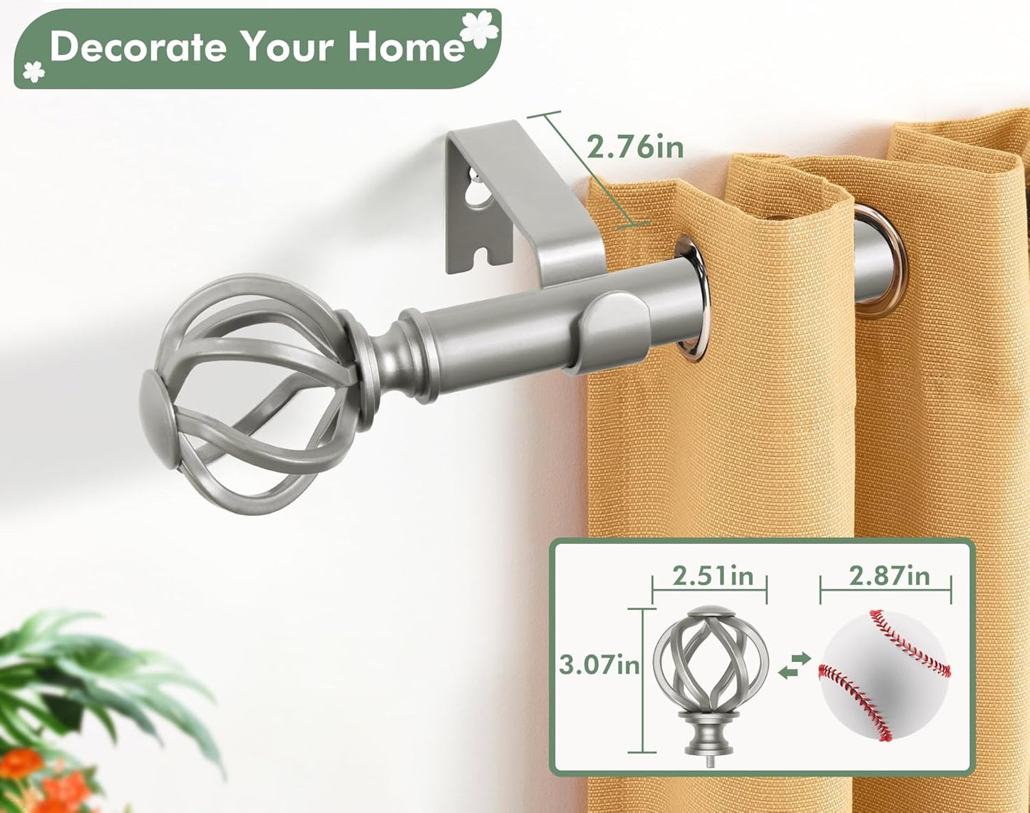 Lot of 6 - Adjustable Silver Curtain Rod Sets 66-120 in