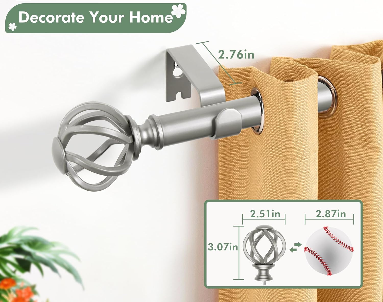 Lot of 6 - Adjustable Silver Curtain Rod Sets 66-120 in