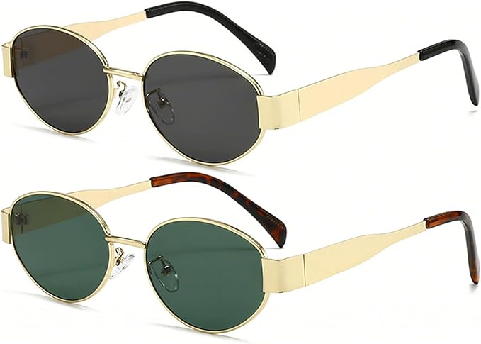 Lot of 7 - AIEYEZO Oval Gold Frame Black Lens Sunglasses UV Protection by AIEYEZO