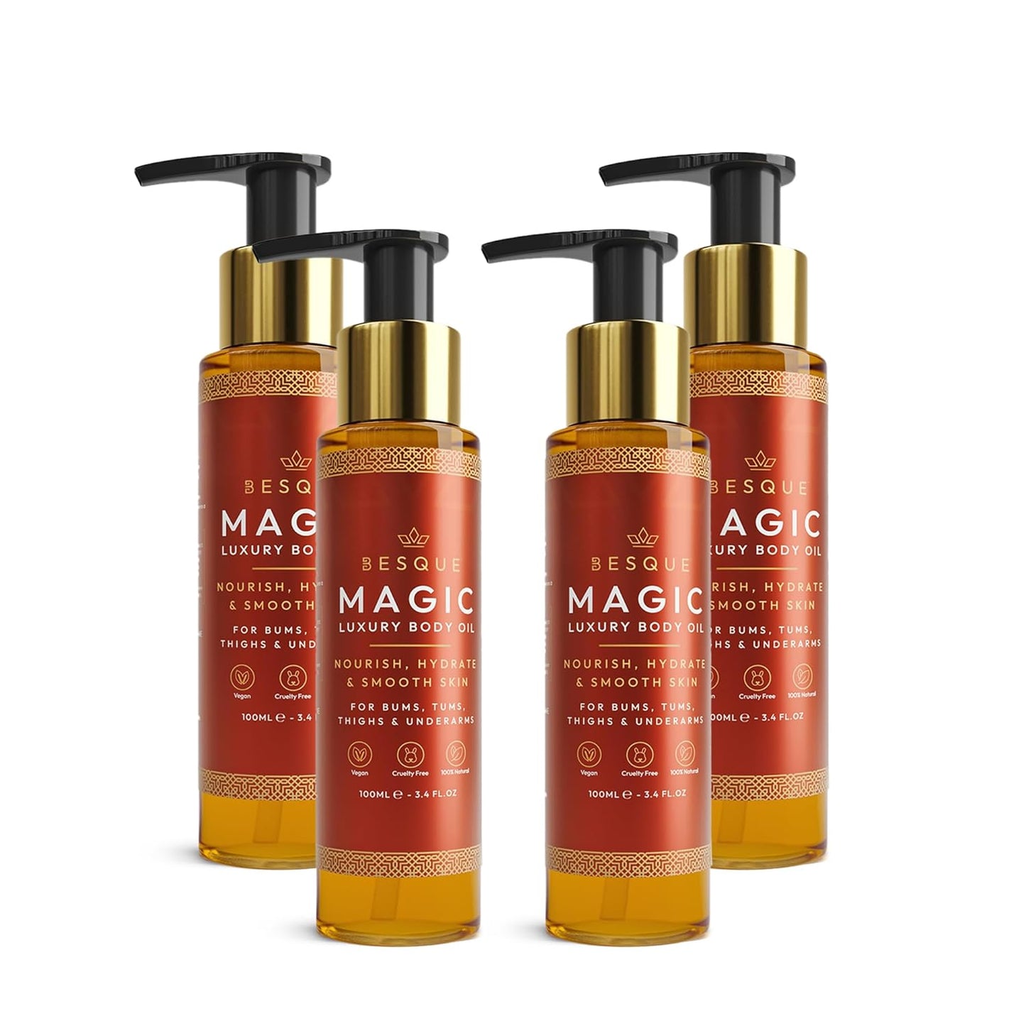 Lot of 4 - Magic Luxury Oil Firm Lift Moisturize Skin 100mL Vitamin E by Besque Magic Luxury Oil