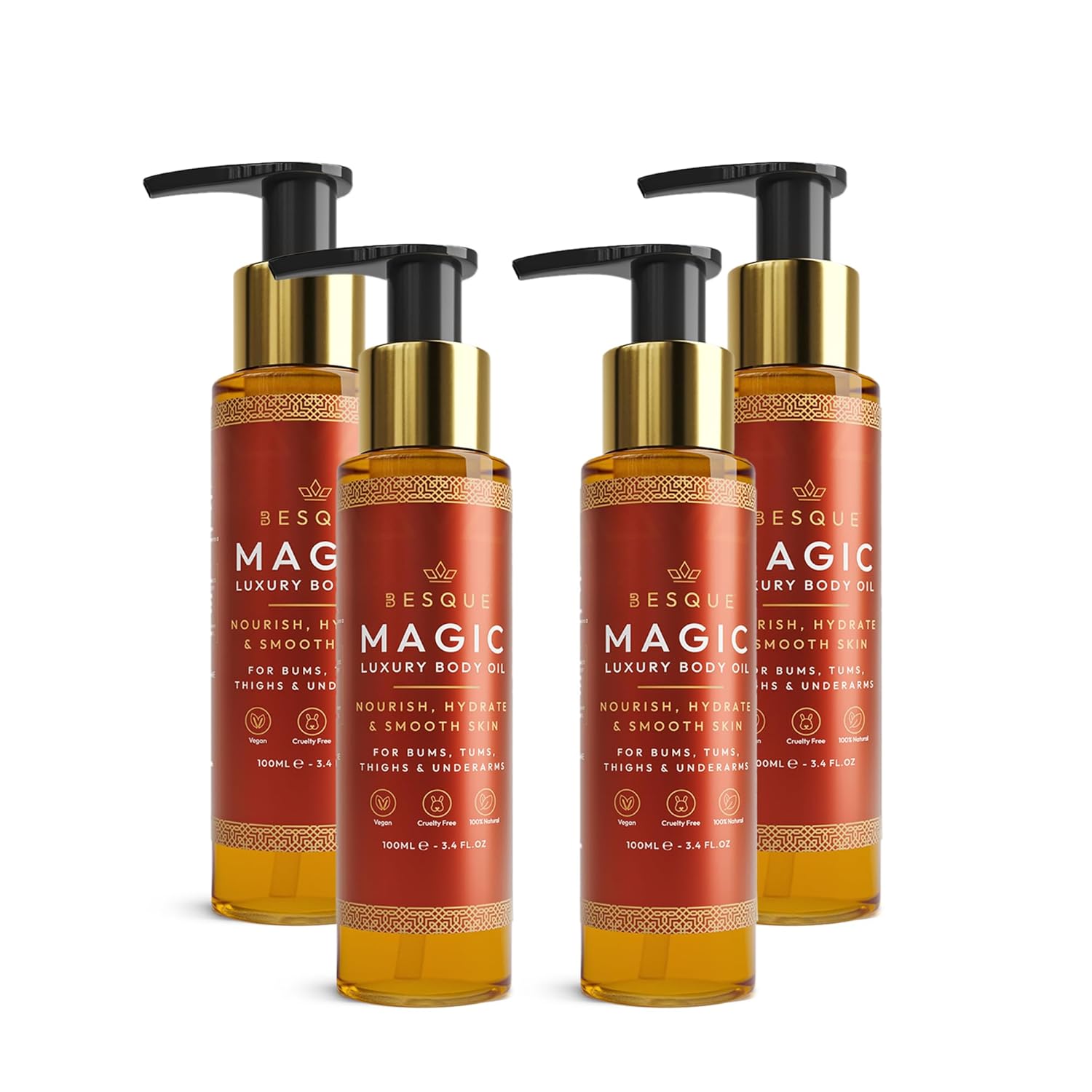 Lot of 4 - Magic Luxury Oil Firm Lift Moisturize Skin 100mL Vitamin E by Besque Magic Luxury Oil