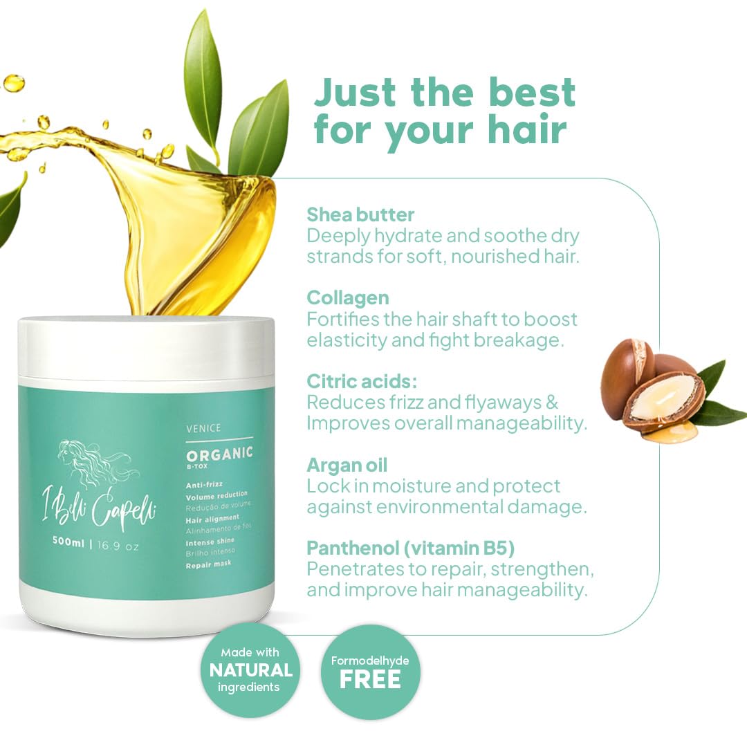 Lot of 4 - I Belli Capelli Venice Organic Btox Hair Mask 500ml - Anti Frizz by I Belli Capelli