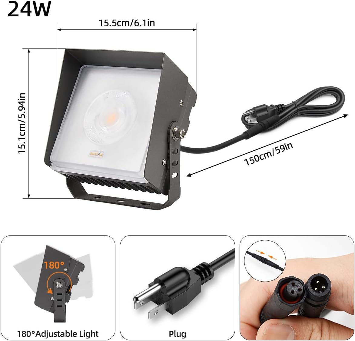 SAMVOL 48W LED Landscape Spotlight Outdoor Garden Tree Light IP65 Waterproof by SAMVOL