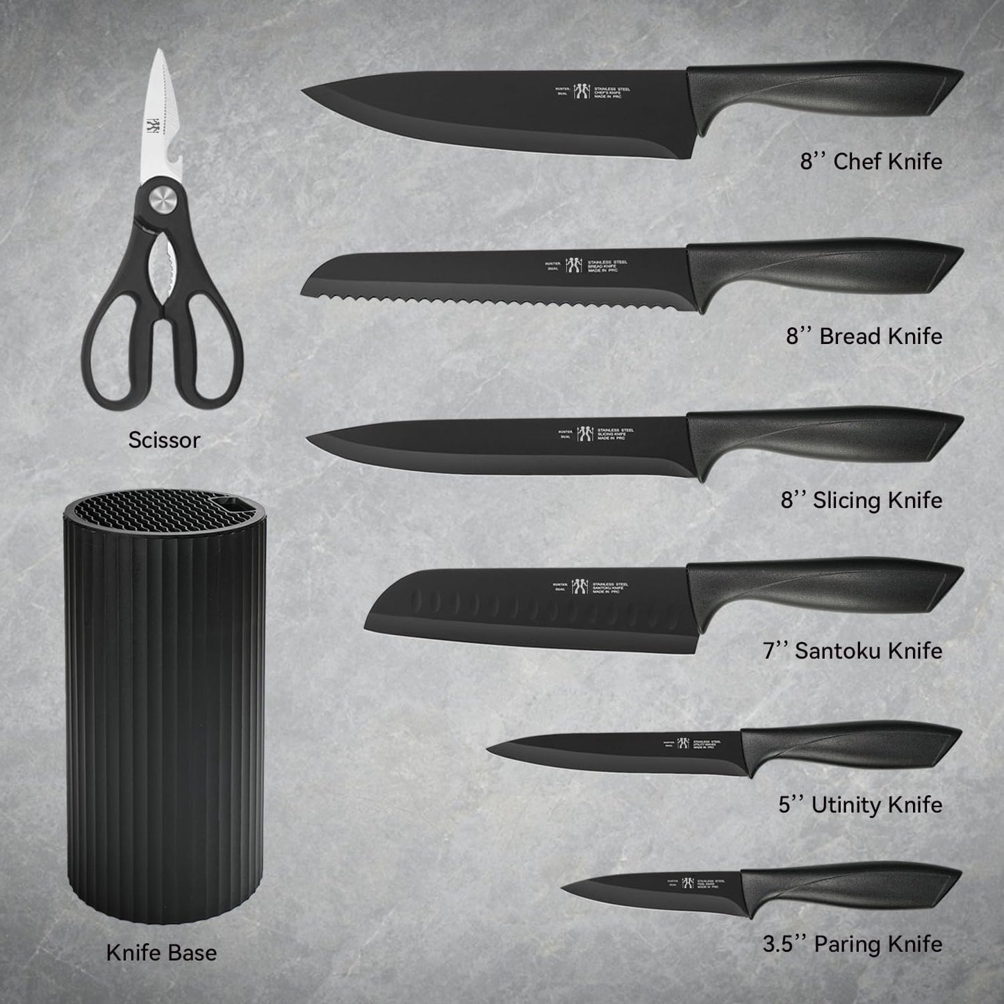 Lot of 4 - Hunter Dual 8PC Knife Set Stainless Steel Knife Block by Hunter Dual
