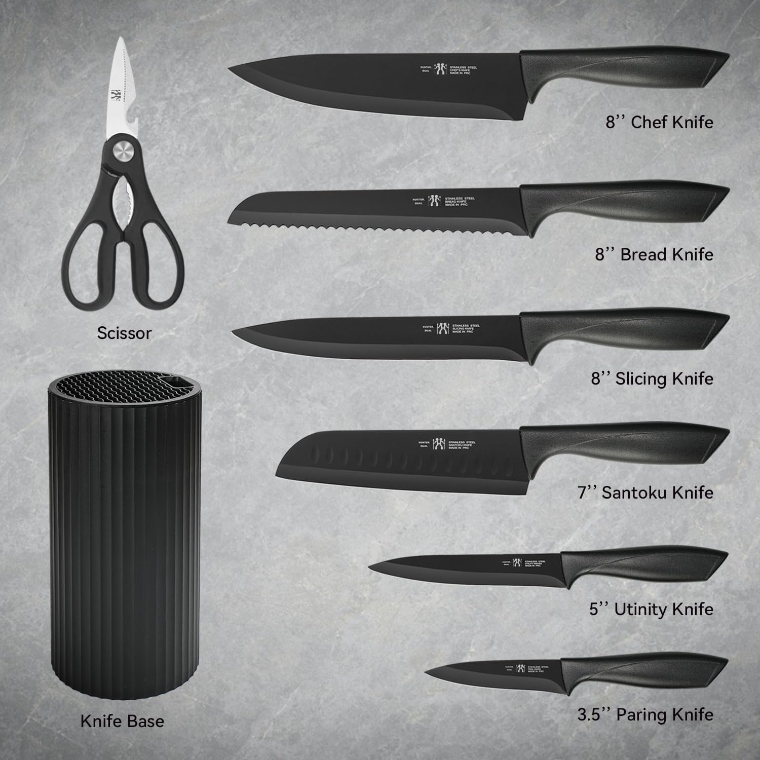 Lot of 4 - Hunter Dual 8PC Knife Set Stainless Steel Knife Block by Hunter Dual
