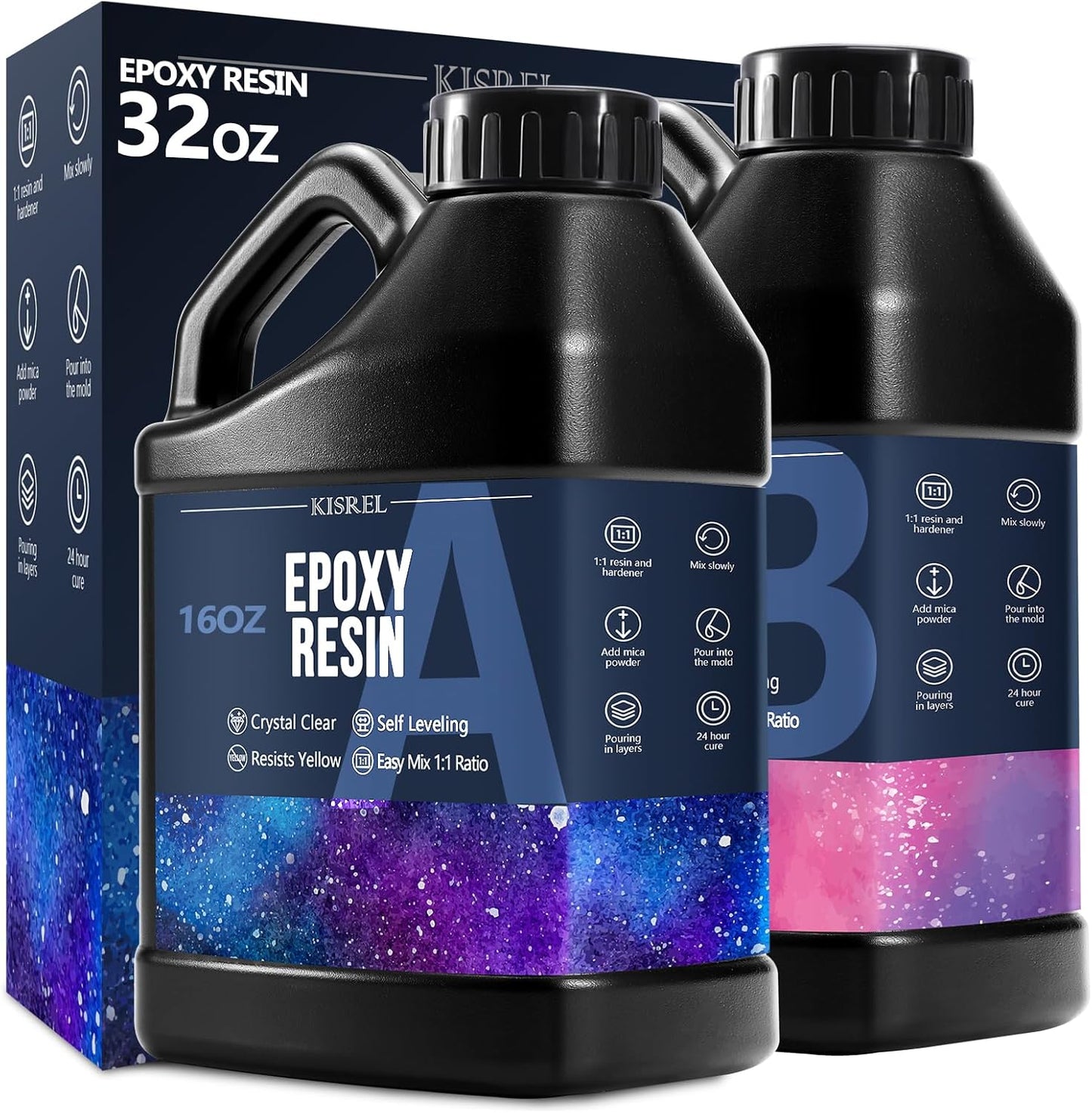 Lot of 2 - Kisrel Epoxy Resin Kits Crystal Clear Self Leveling 1:1 Mix by Kisrel