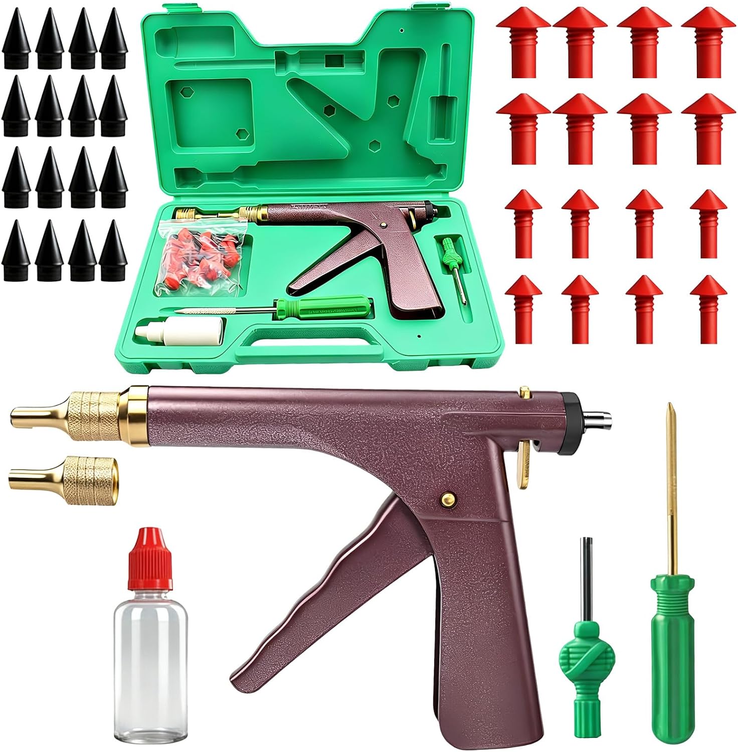 Tire Repair Gun Kit Flat Tire Plug Tool Set w/ Case & Accessories