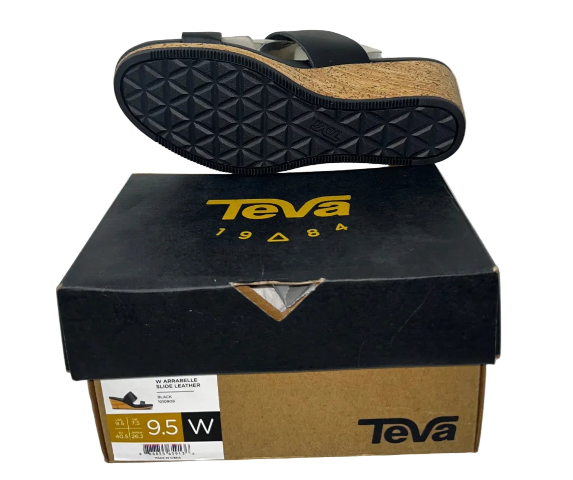 Teva Arrabelle Leather Wedge Slide Sandals Black Women's Size 9.5 Wide W New by Teva