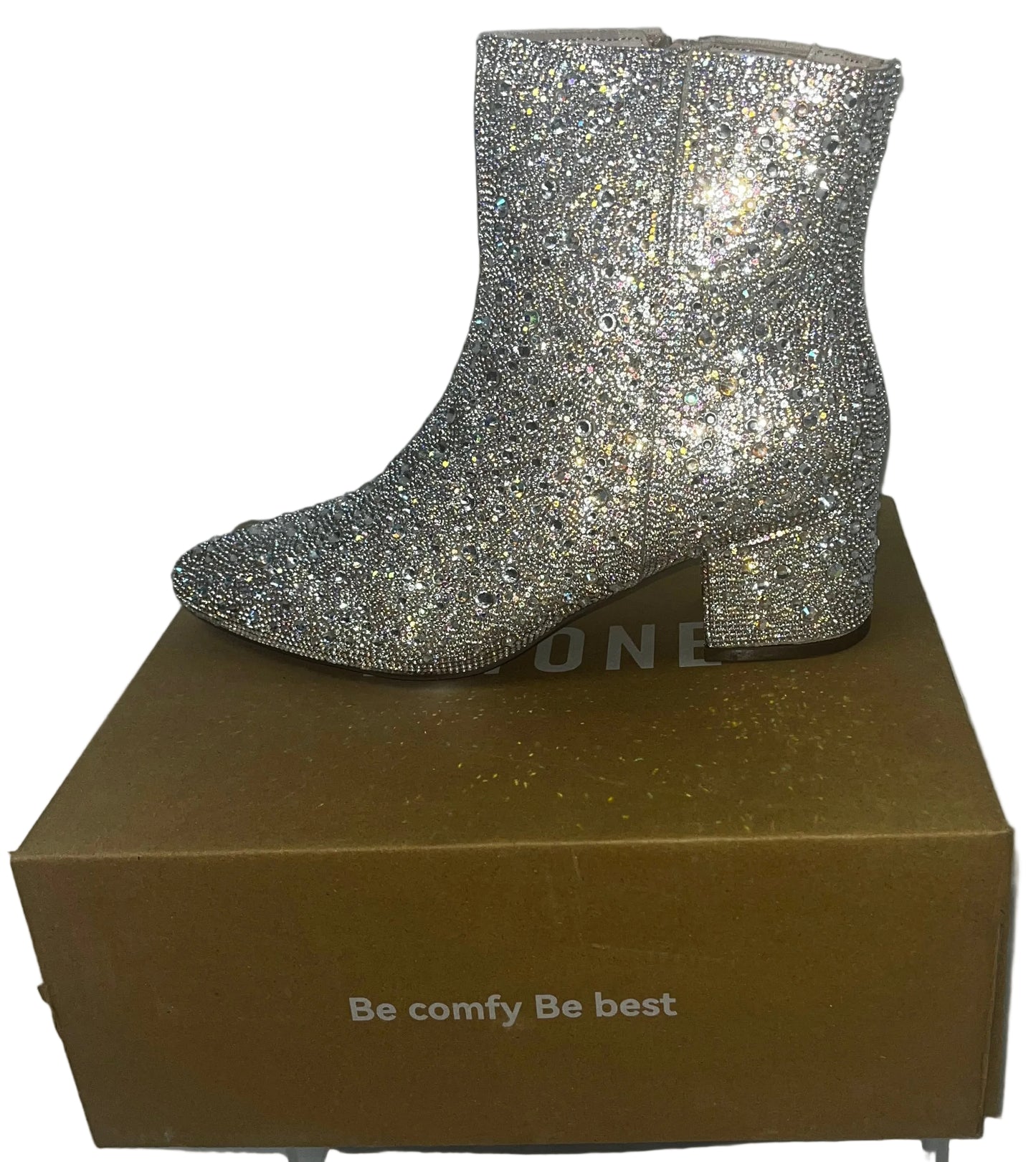 YAYONE Women's Rhinestone Ankle Boots Silver Block Heel Size 7.5 New by YAYONE