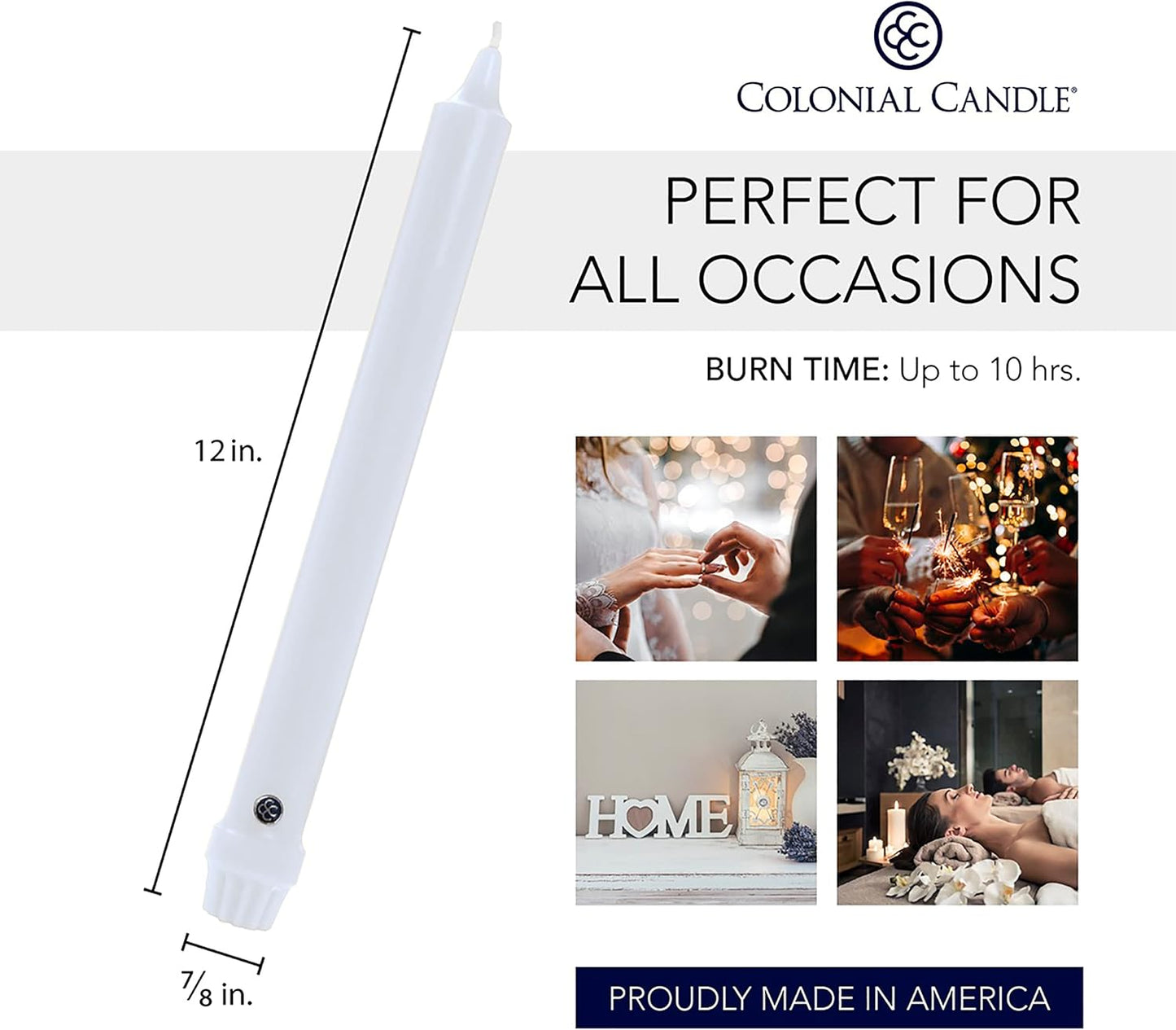 Colonial Candle 12" Classic White Taper Candles 12 Count New by Colonial Candle