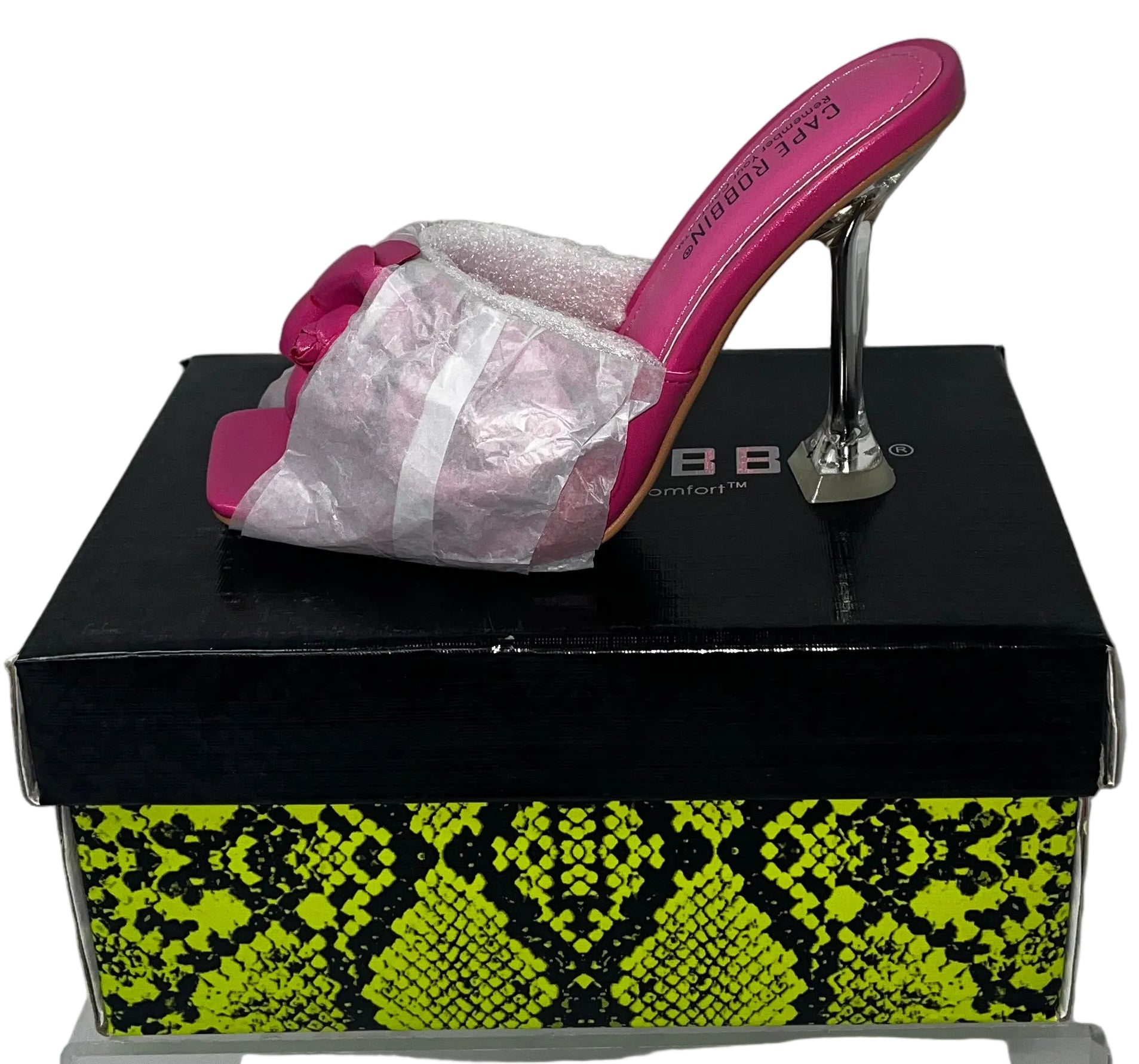 Cape Robbin Lania Fuchsia Floral Mule Stiletto Heels Women's Size 6 by Cape Robbin