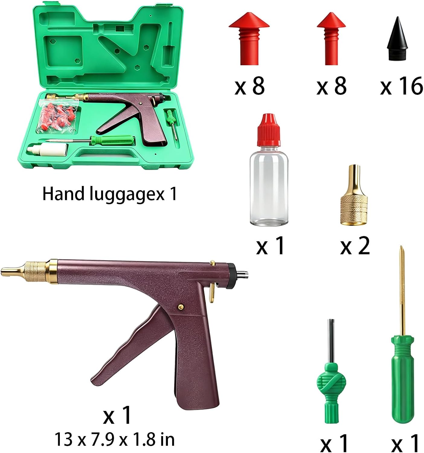 Tire Repair Gun Kit Flat Tire Plug Tool Set w/ Case & Accessories