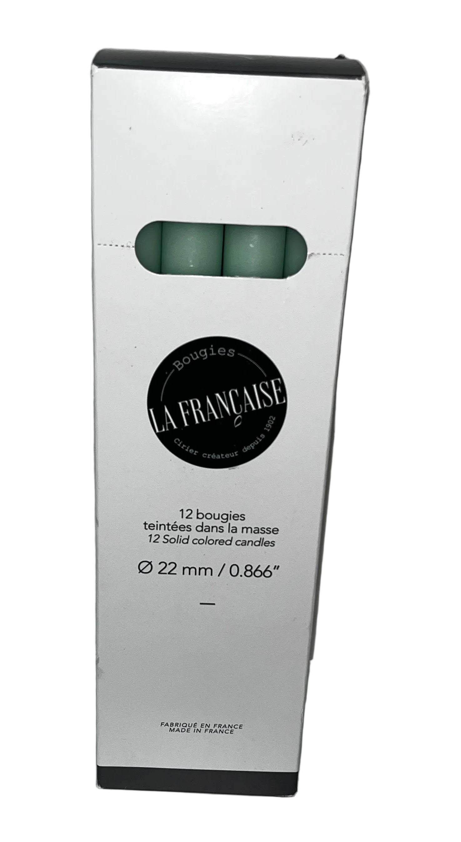 La Francaise 12 Pastel Green French Dinner Candles 22mm x 8.66" Made in France by La Française