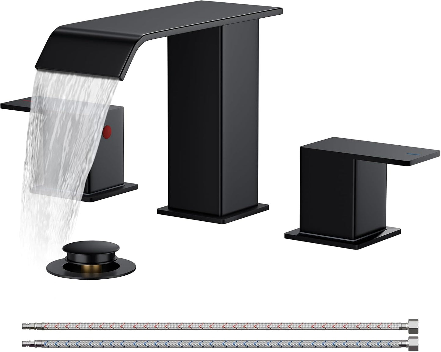 FORIOUS Matte Black 2-Handle Bathroom Sink Faucet with Pop-Up Drain & Hoses by FORIOUS