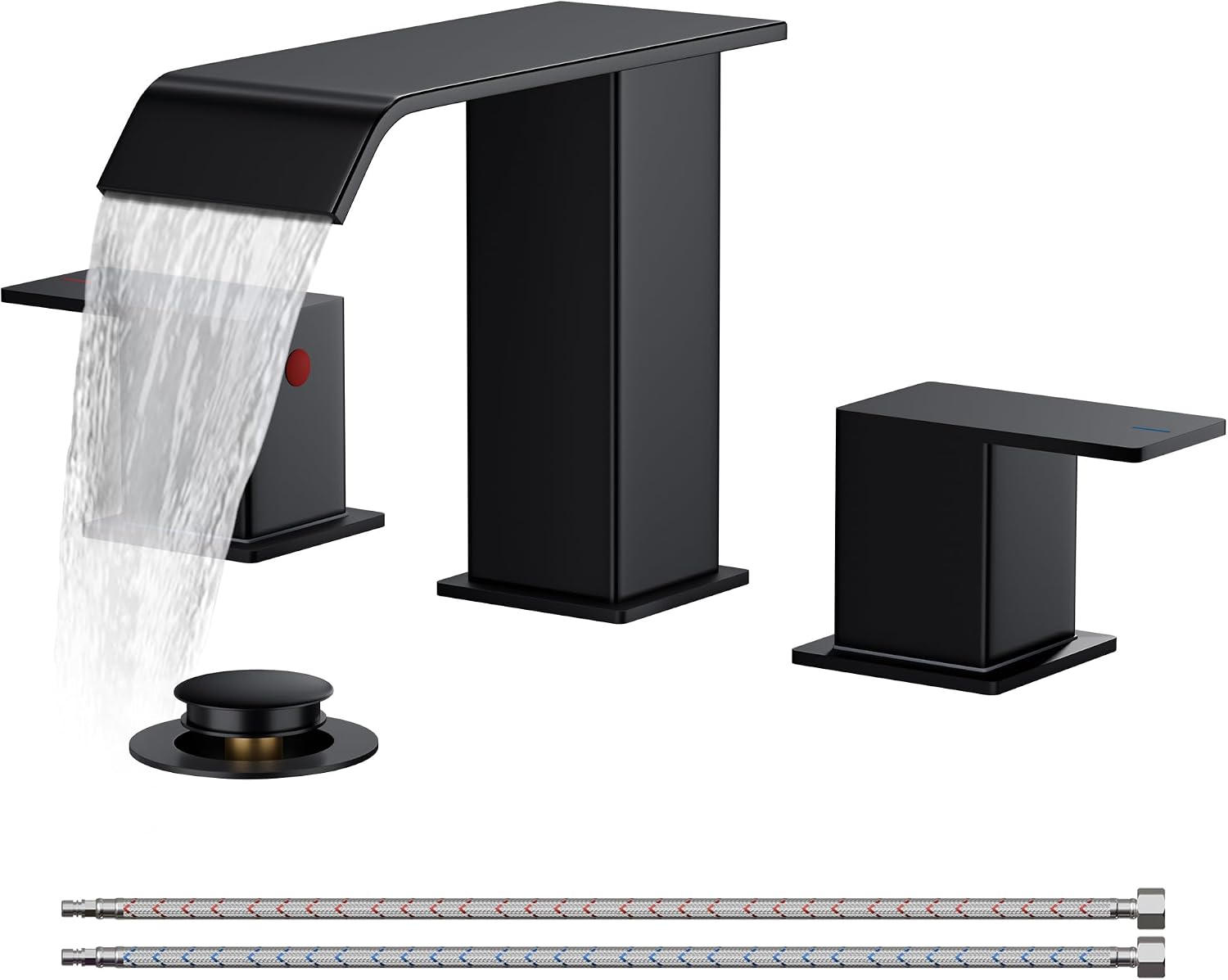 FORIOUS Matte Black 2-Handle Bathroom Sink Faucet with Pop-Up Drain & Hoses by FORIOUS