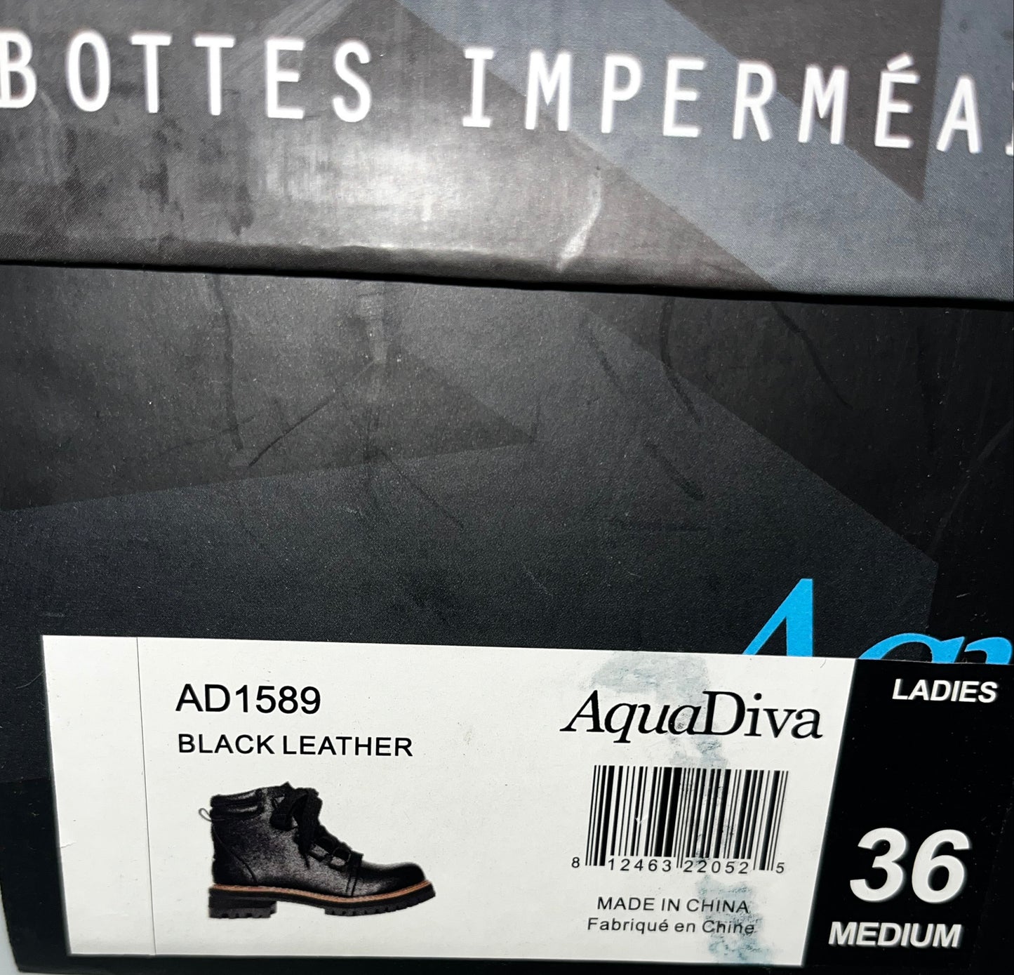 AquaDiva AD1589 Women's Black Leather Waterproof Combat Boots EU 36 by AquaDiva