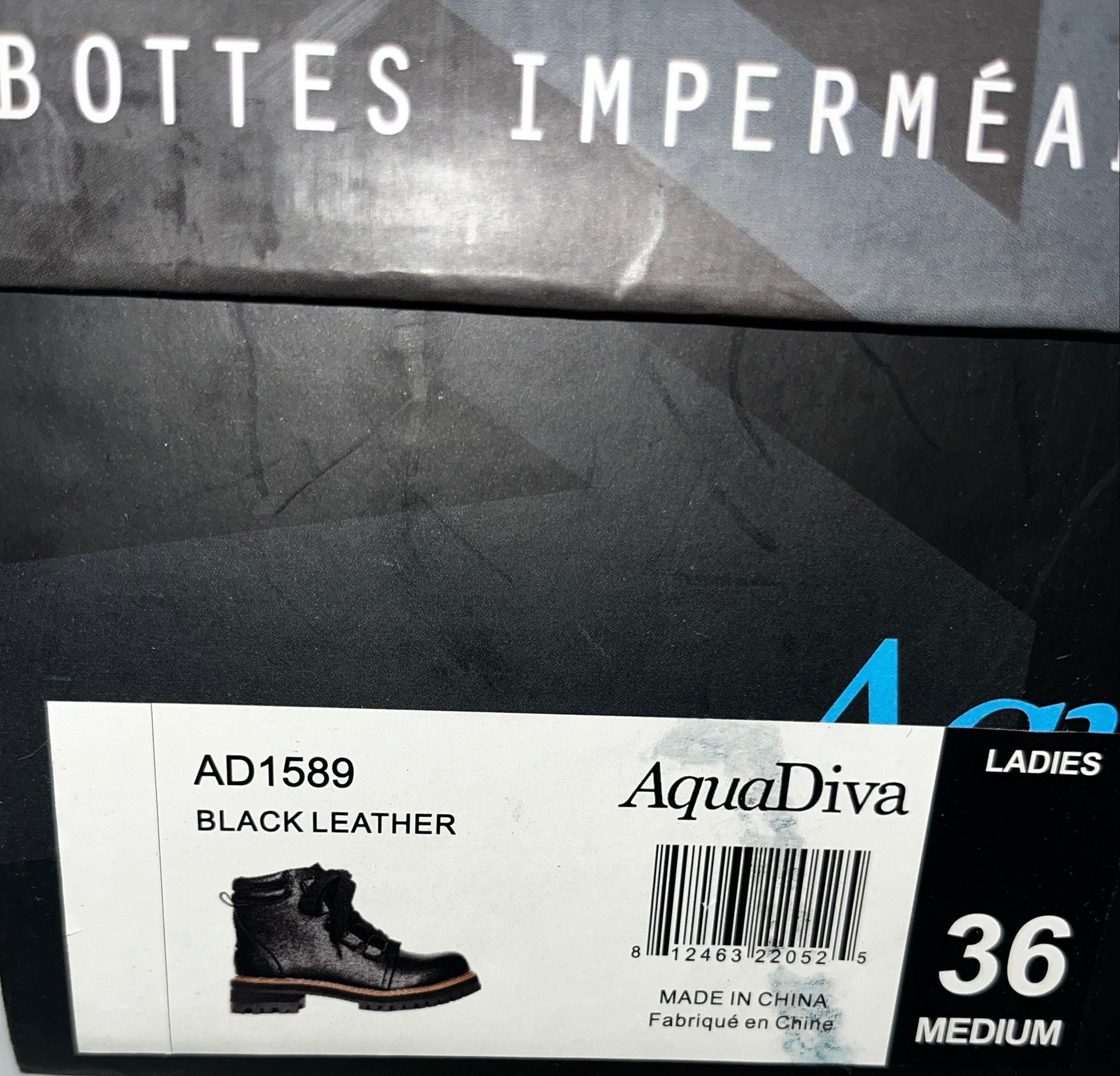 AquaDiva AD1589 Women's Black Leather Waterproof Combat Boots EU 36 by AquaDiva