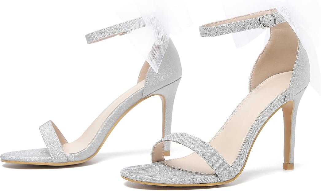 Lot of 2 - LIURUIJA Silver Glitter Bow Ankle Strap Heels Women's EU 39 by LIURUIJA