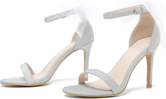 Lot of 2 - LIURUIJA Silver Glitter Bow Ankle Strap Heels Women's EU 39 by LIURUIJA