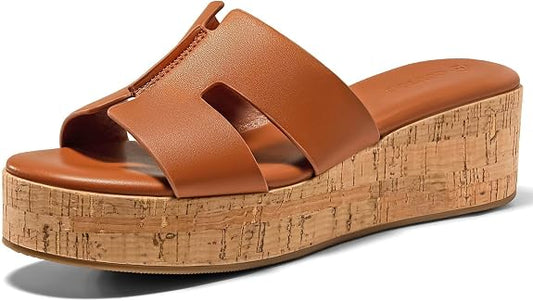 Coutgo Women's Cork Platform Slide Sandals Brown Slip On Buckle Size 8.5 New by Coutgo