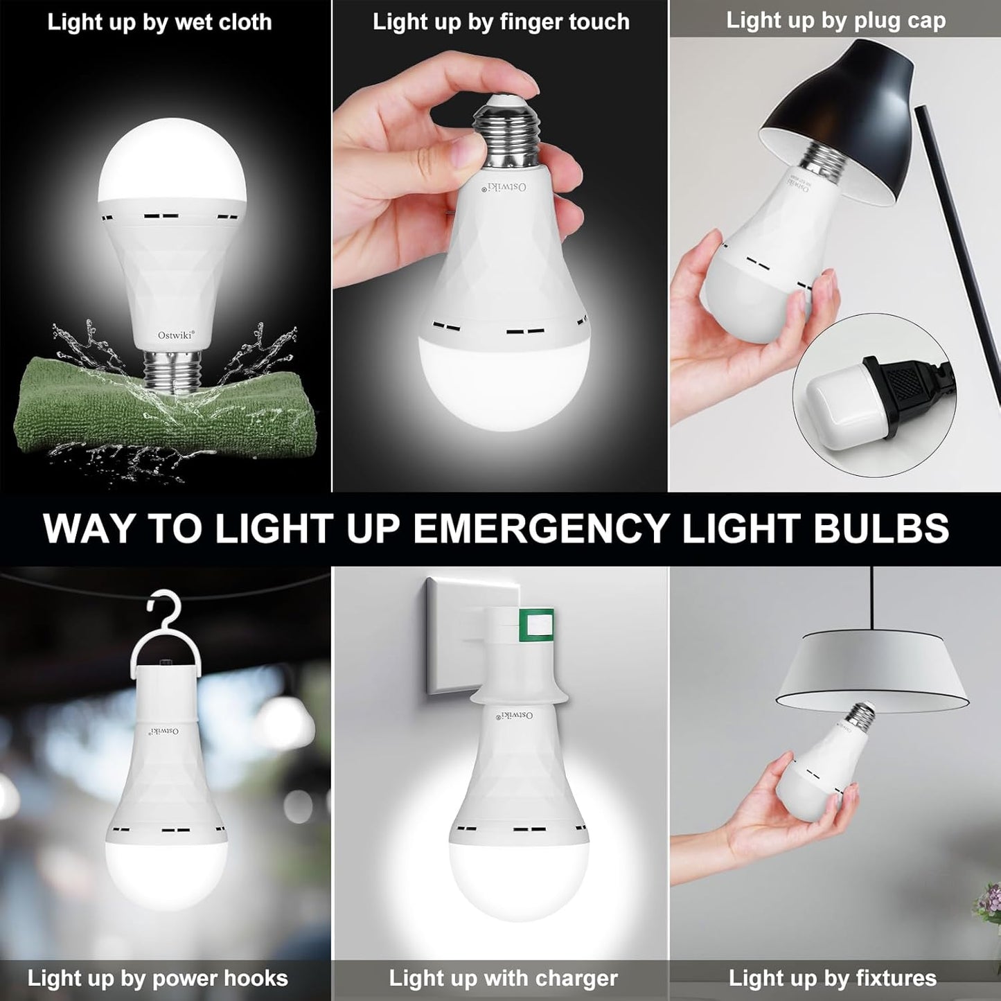 Pack of 6 - Ostwiki Rechargeable LED Light Bulbs 9W Emergency Backup by Ostwiki