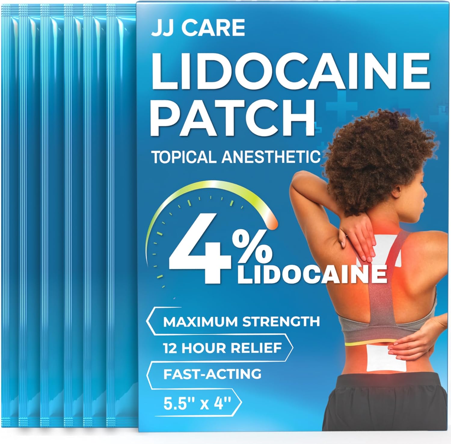 Lot of 5 - JJ Care 4% Lidocaine Pain Relief Patches 30 Ct Fast Acting New by JJ Care