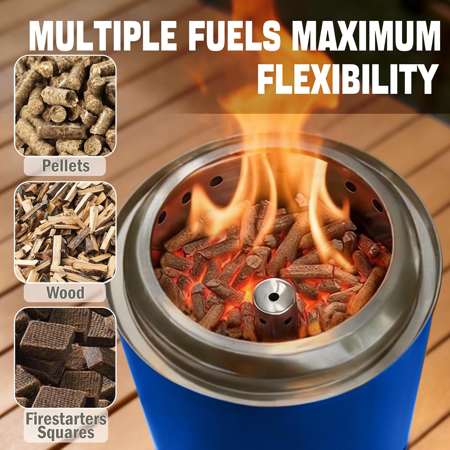 Portable Smokeless Pellet Fire Pit Stainless Steel Outdoor Camping Stove Blue