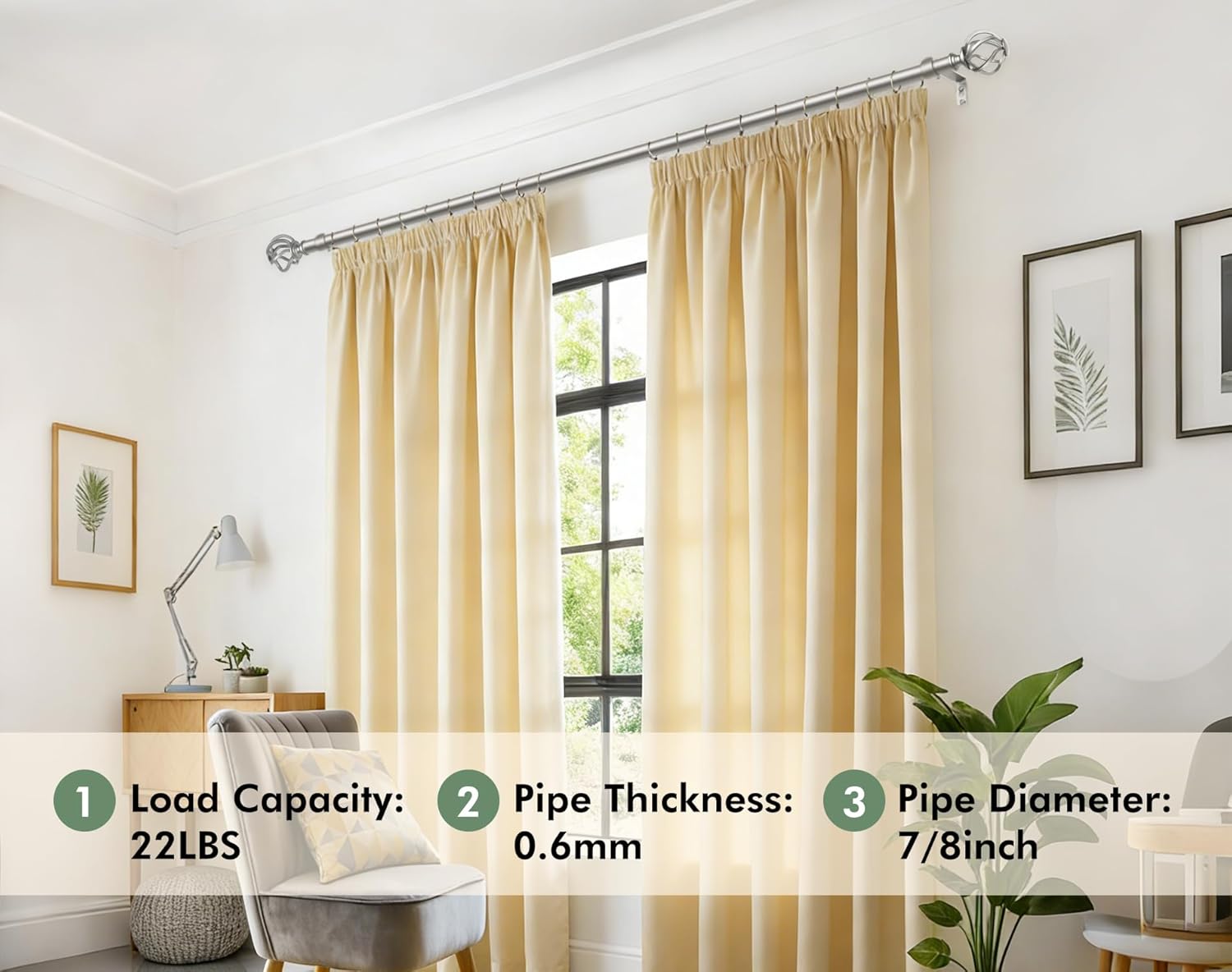 Lot of 6 - Adjustable Silver Curtain Rod Sets 66-120 in