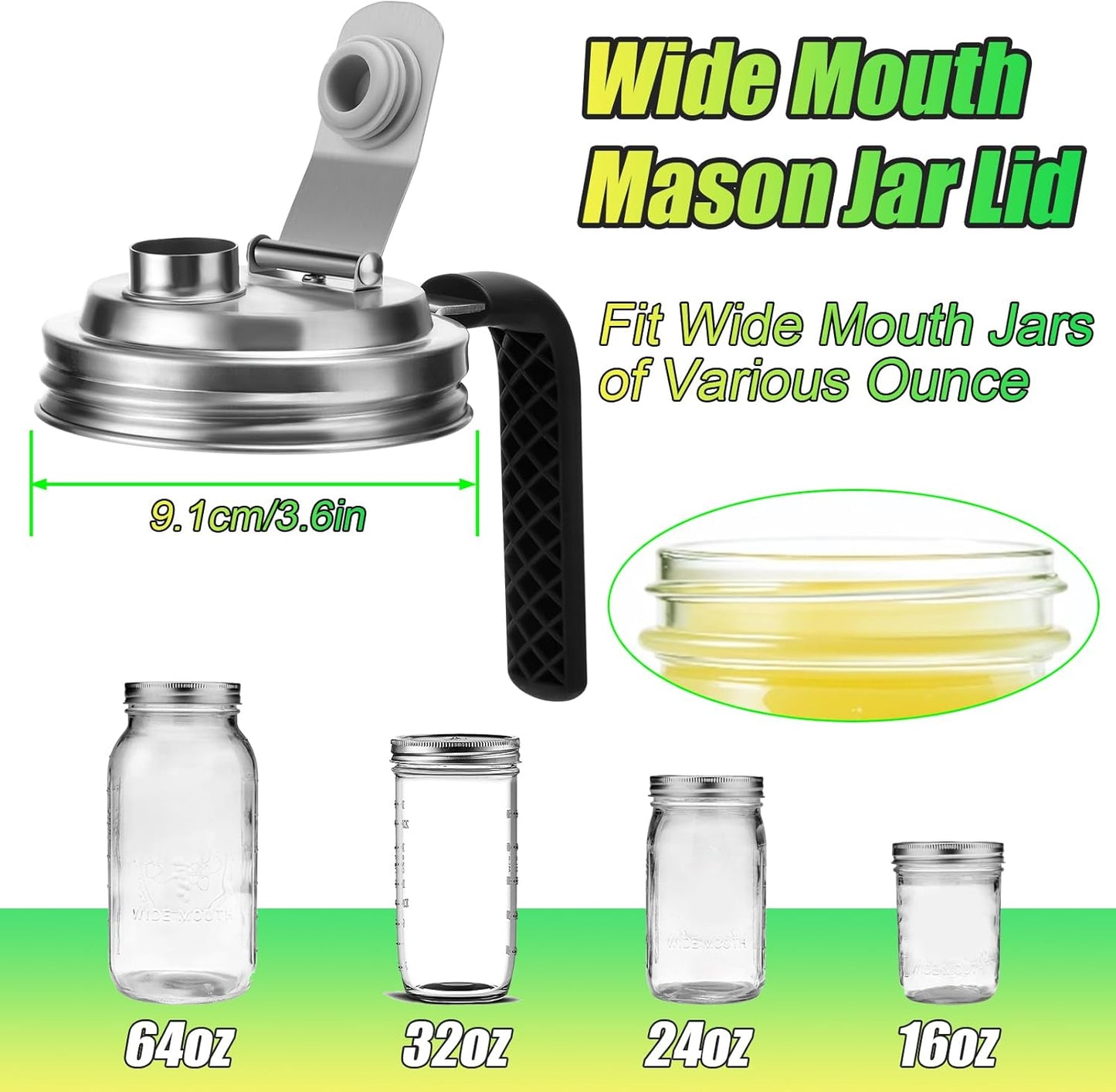 Lot of 3 - Mason Jar Pour Spout Lid Stainless Steel with Handle 2 Pack by Palksky