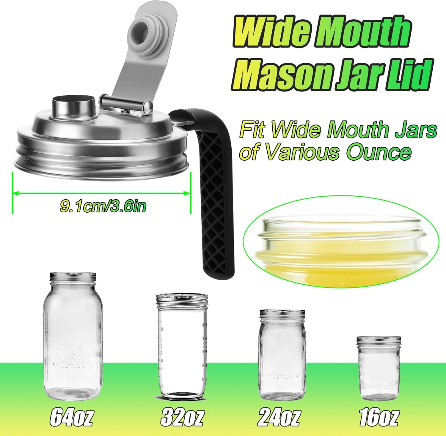 Lot of 3 - Mason Jar Pour Spout Lid Stainless Steel with Handle 2 Pack by Palksky