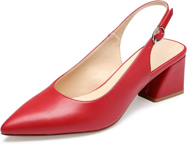 GENSHUO Women's Red Patent Slingback Block Heel Pumps Size 8 New by GENSHUO