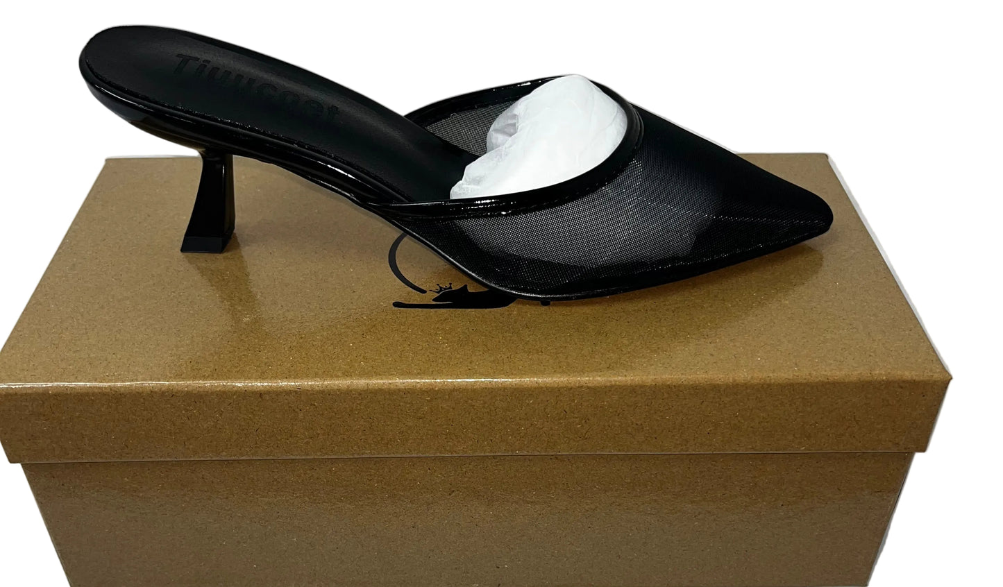 Lot of 2 - Tiuwood Women's Black Mesh Mule Pumps Pointed Toe Kitten Heels US 6 by Tiuwood